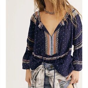 Free People Embroidered Talia Blouse Embroidered Talia Semi Sheer Blouse
